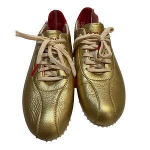 Plae Gold Leather Lace Up Sneakers Shoes Women